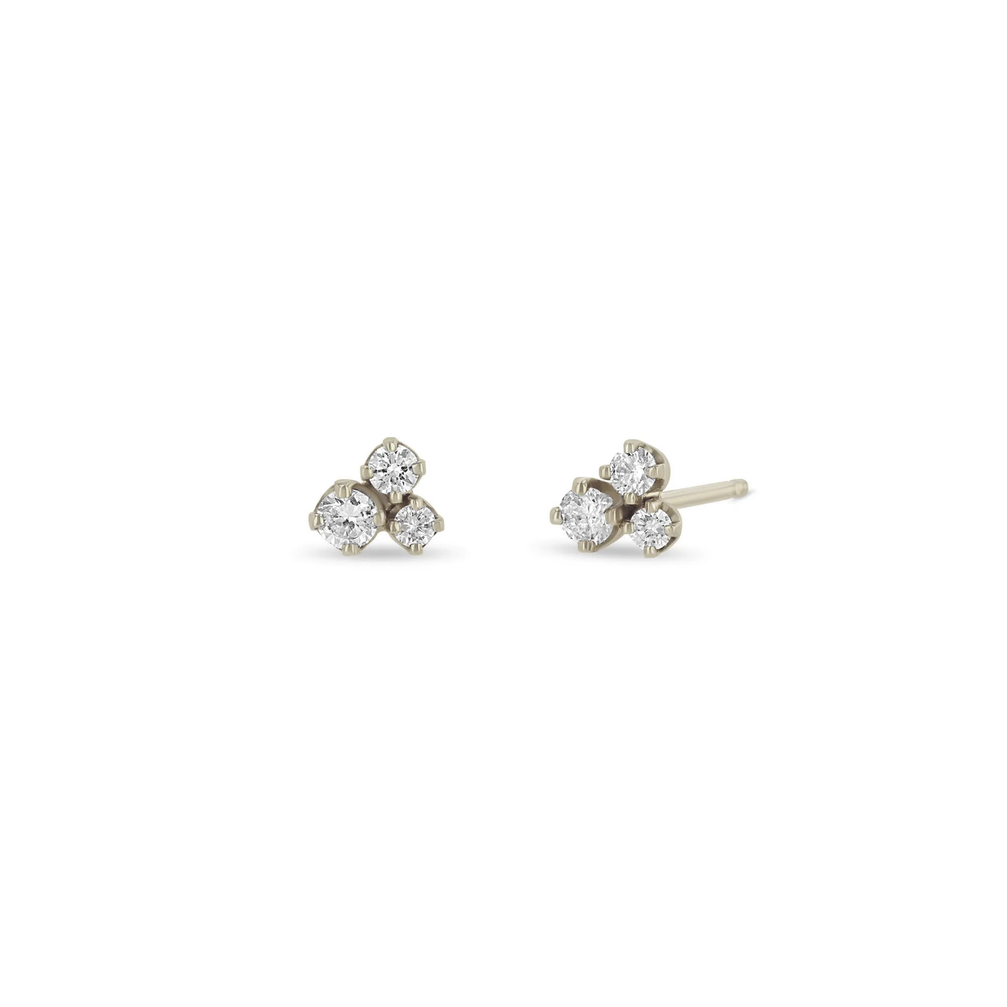 14k 3 Mixed Prong Diamond Cluster Stud Earrings