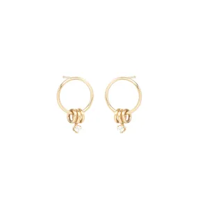 14k 3 Ring & Diamond Small Circle Earrings