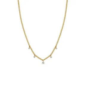 14k 5 Dangling Prong Diamond Extra Small Curb Chain Necklace