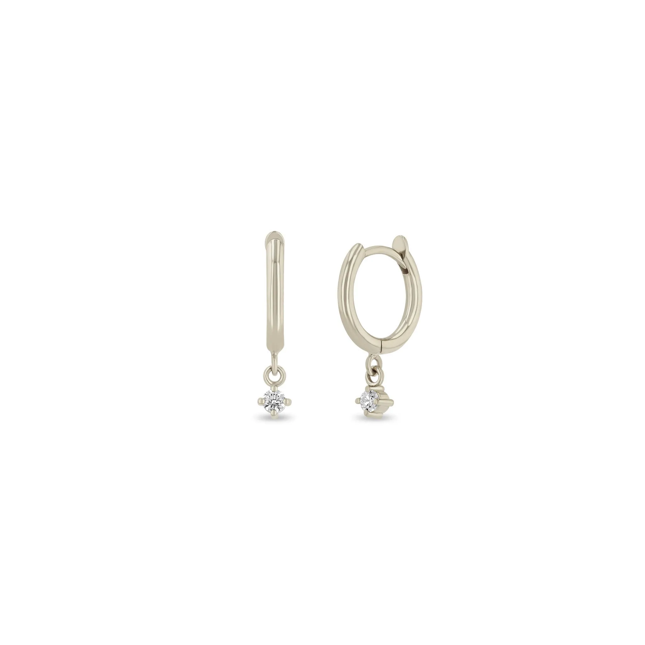 14k Dangling Diamond Small Hinge Huggie Hoops