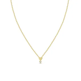 14k Itty Bitty Heart & Prong Diamond Necklace