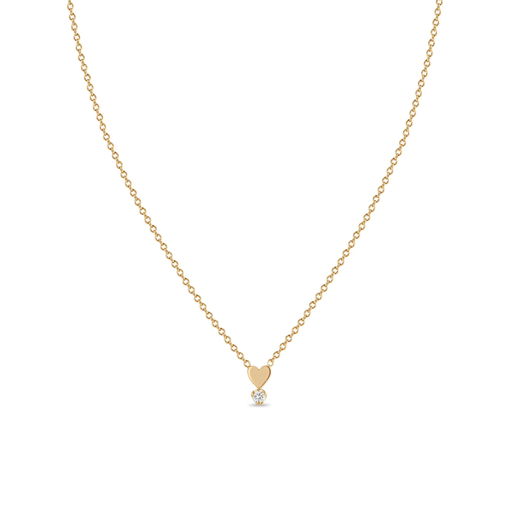 14k Itty Bitty Heart & Prong Diamond Necklace