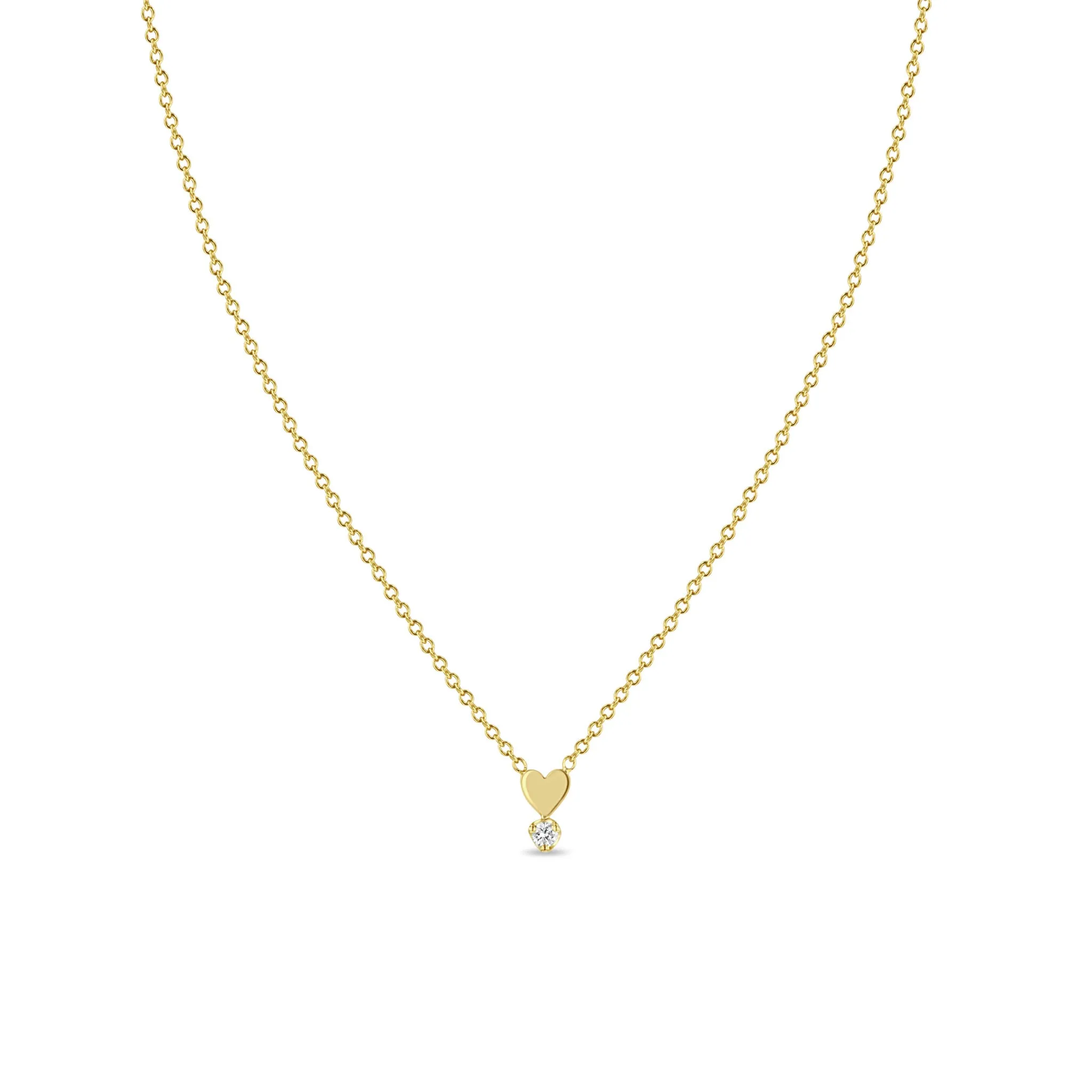 14k Itty Bitty Heart & Prong Diamond Necklace