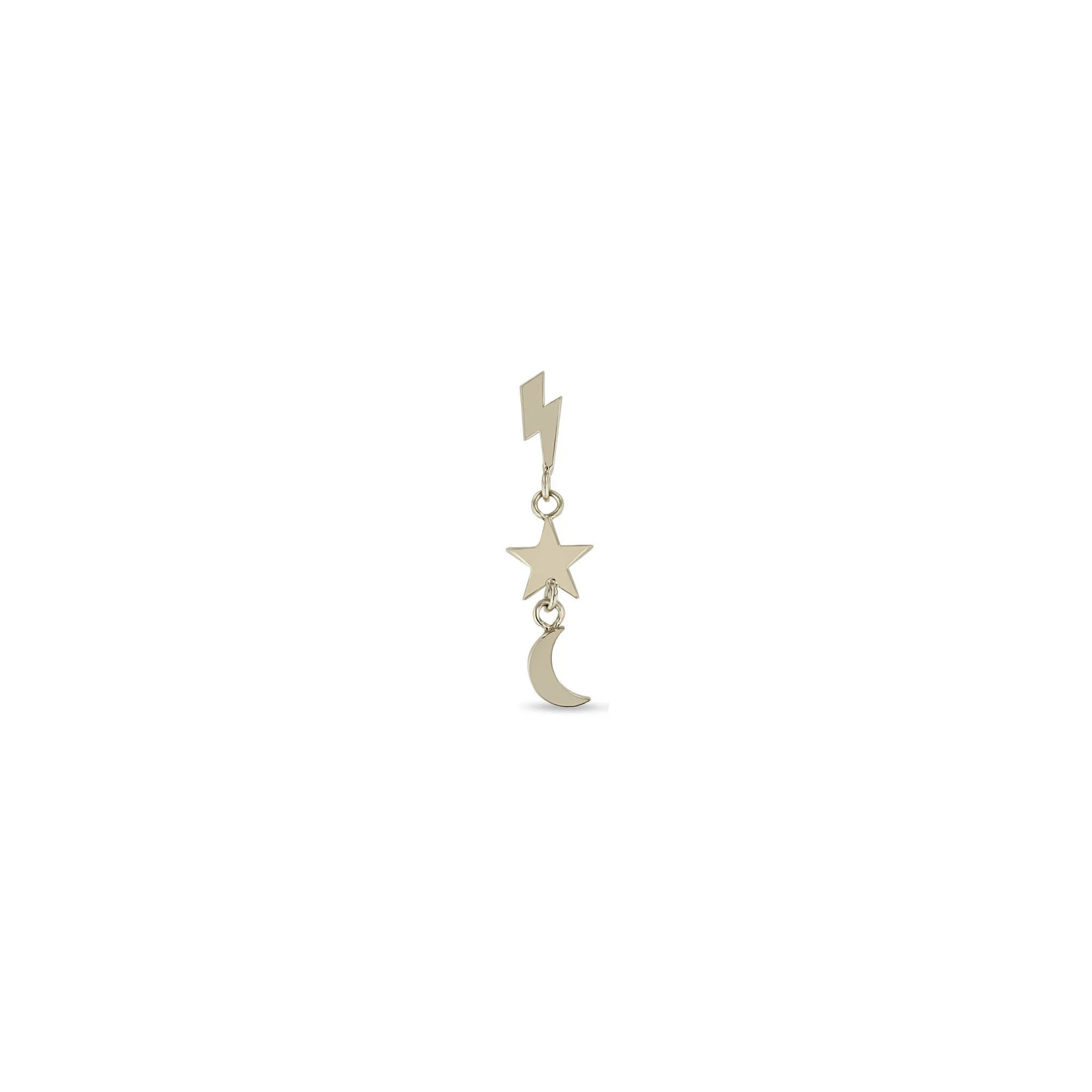 14k Itty Bitty Lightning Bolt, Star, & Moon Drop Earrings