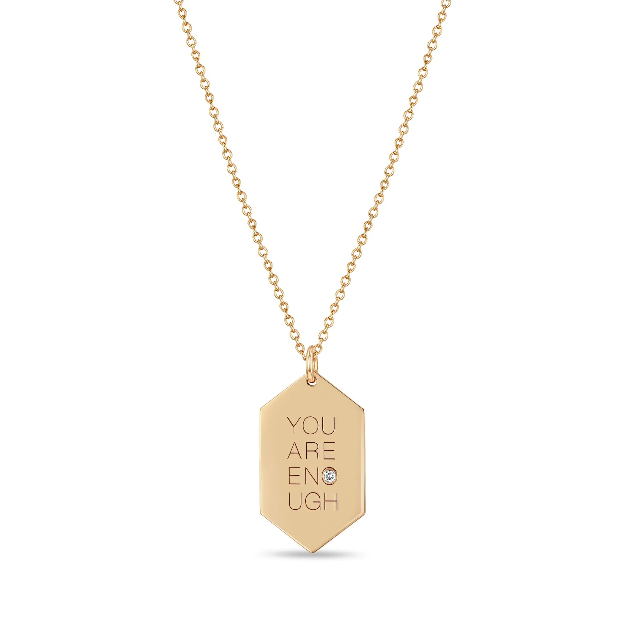 14k Medium You are Enough Elongated Hexagon Pendant Necklace