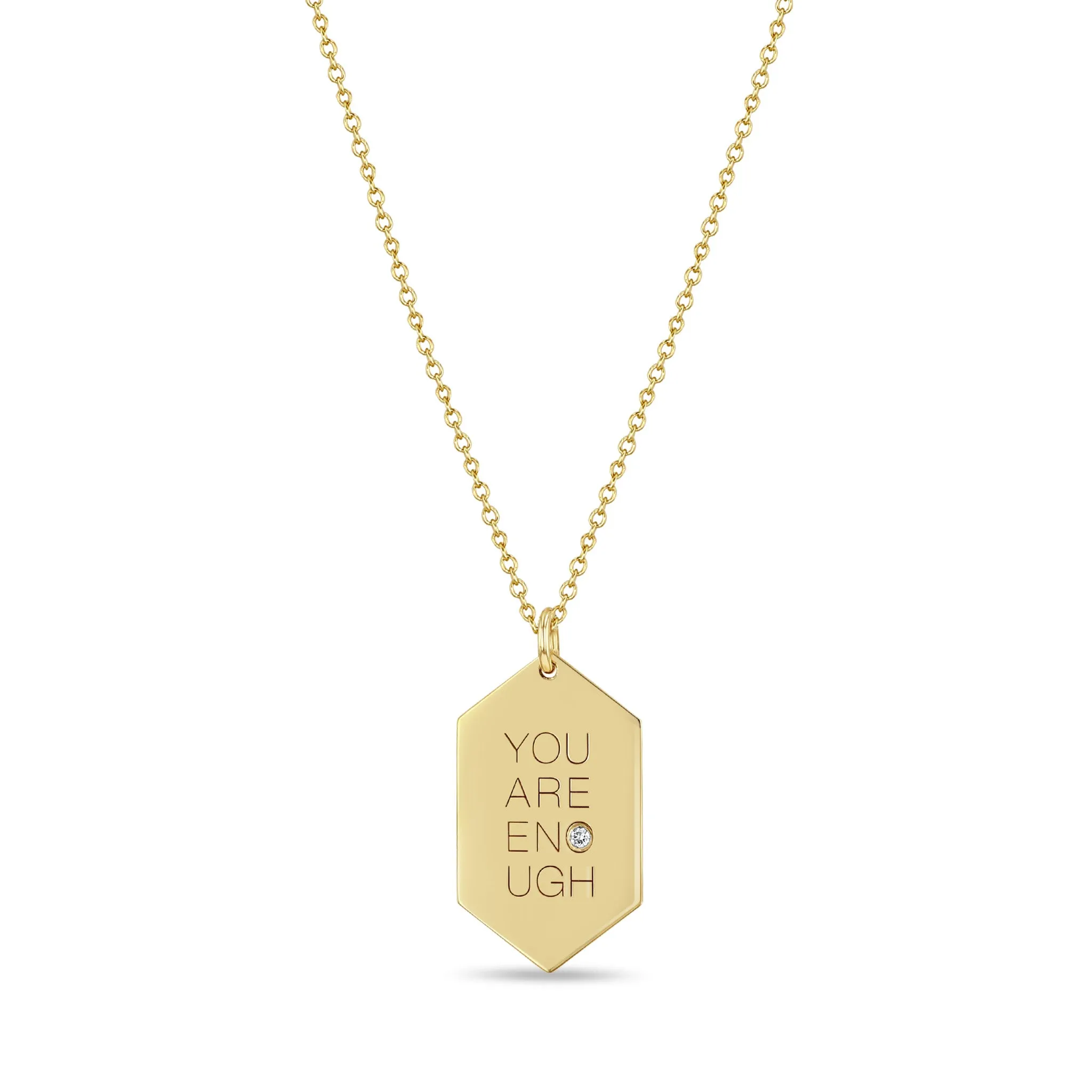 14k Medium You are Enough Elongated Hexagon Pendant Necklace