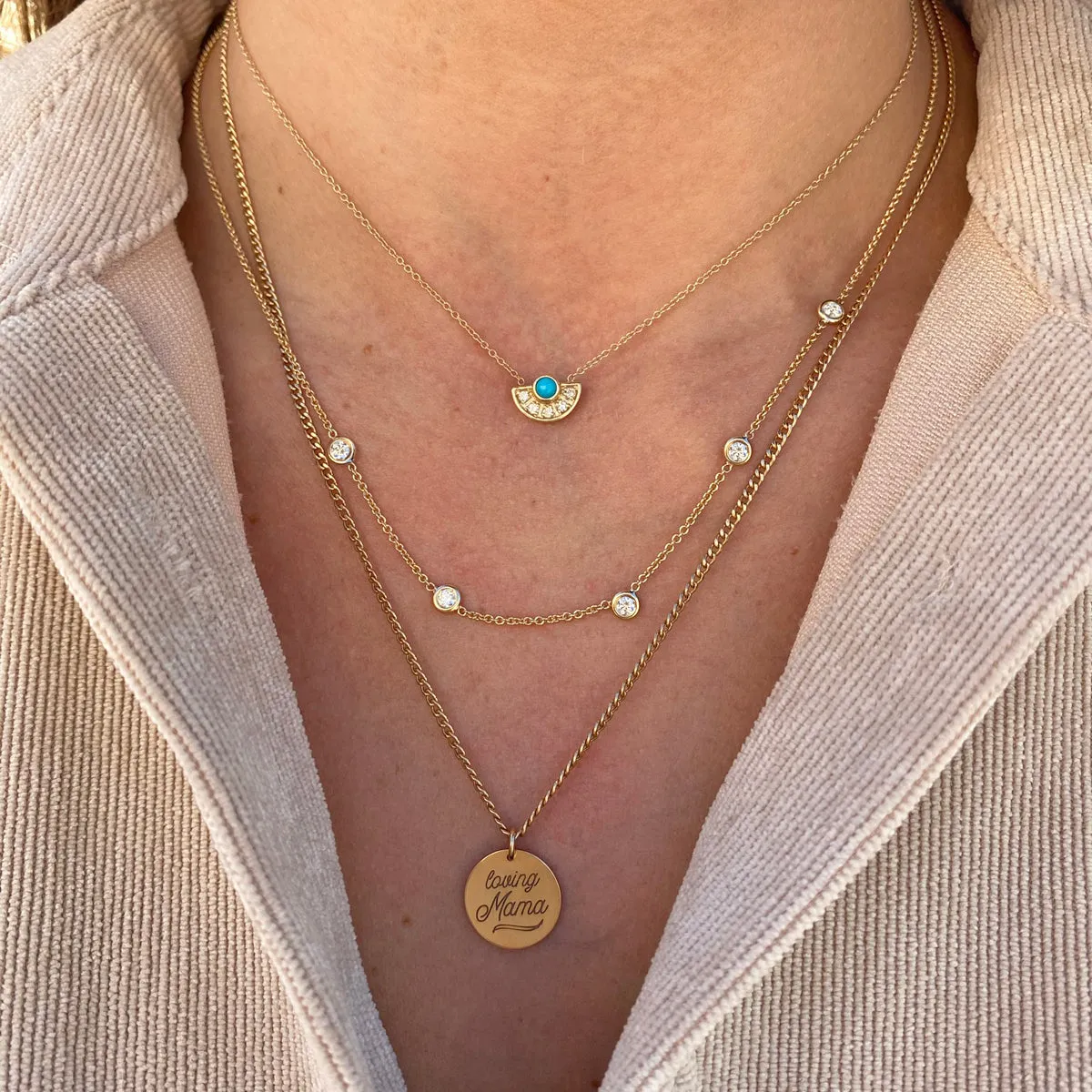 14k Turquoise & Diamond Horizon Fan Necklace