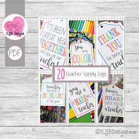 20 TEACHER SCHOOL SUPPLY TAGS printable