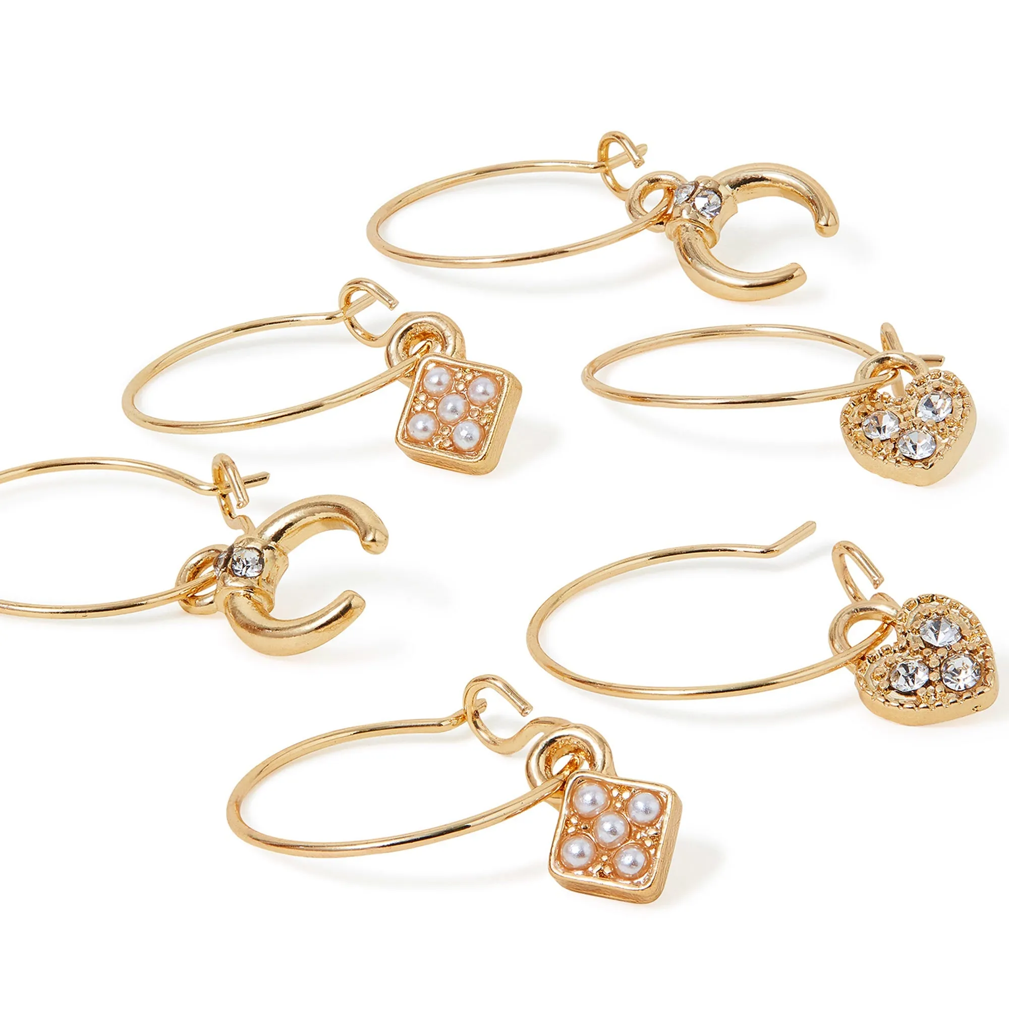 Accessorize London Women's Gem Heart Hoop Earrings Set Of Three