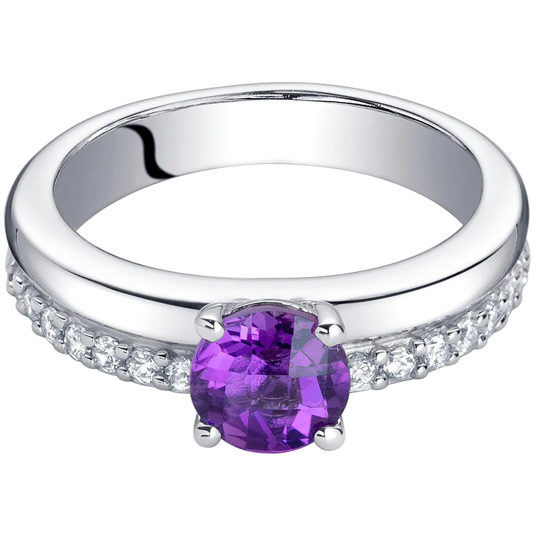 Amethyst Round Cut Sterling Silver Ring Size 5