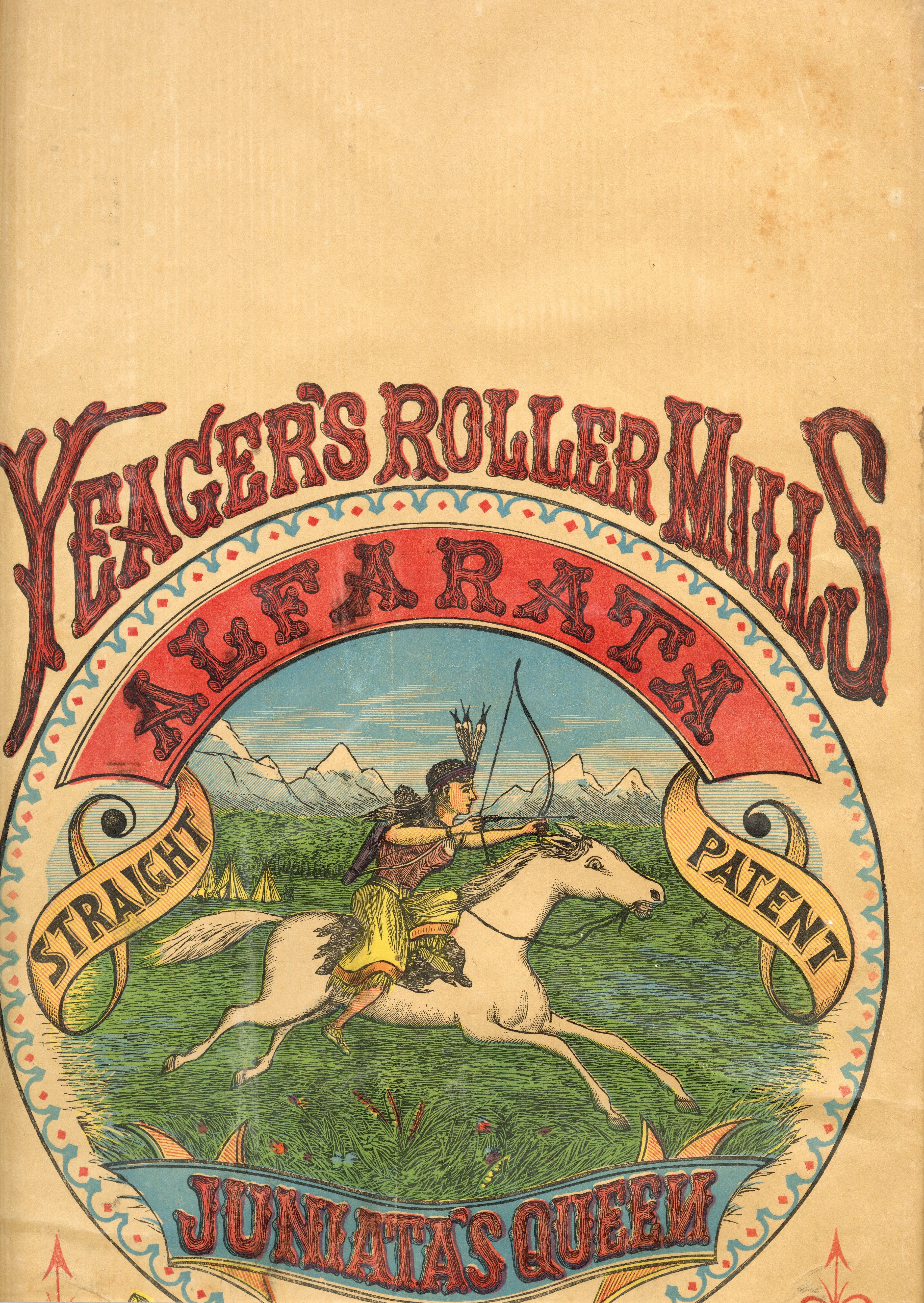 Antique Yeager Roller Mills Flour Bag, Native American, American West