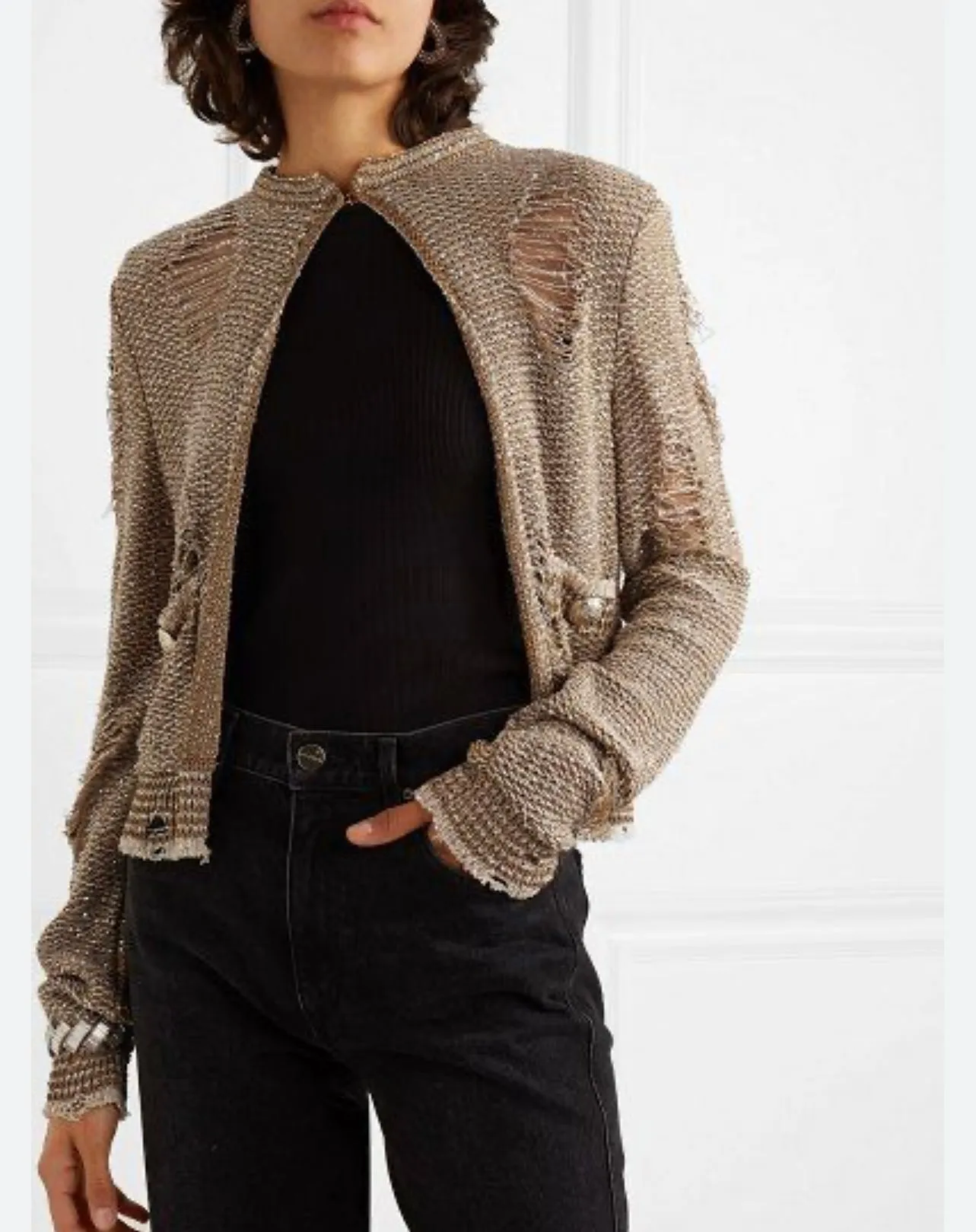 Balmain Distressed Sequin Cardigan