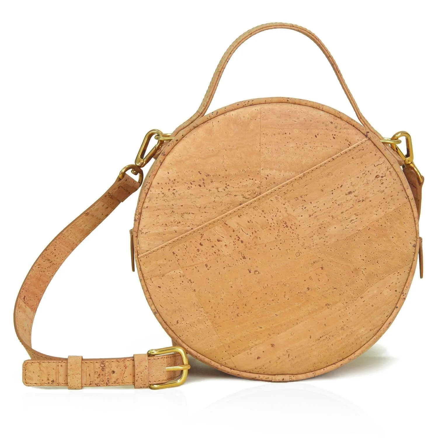 Beta Handcrafted Cork Vegan Round Shoulder Bag | Natural