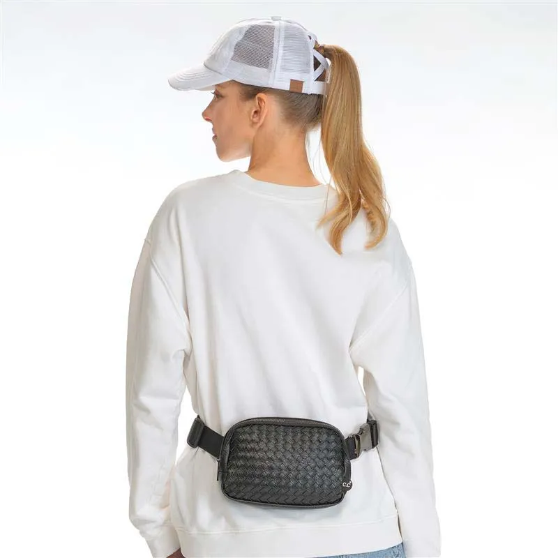 Black Basketweave Belt Bag