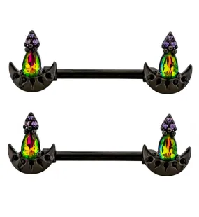 Black PVD Crescent Moon Black Aurora CZ Stainless Steel Nipple Barbell