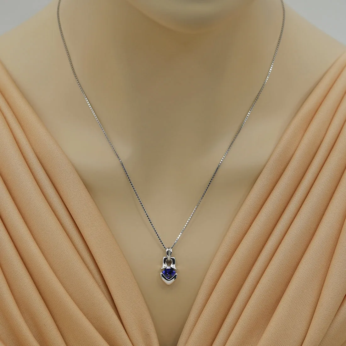 Blue Sapphire Pendant Sterling Silver Cushion Cut Tumi Solitaire