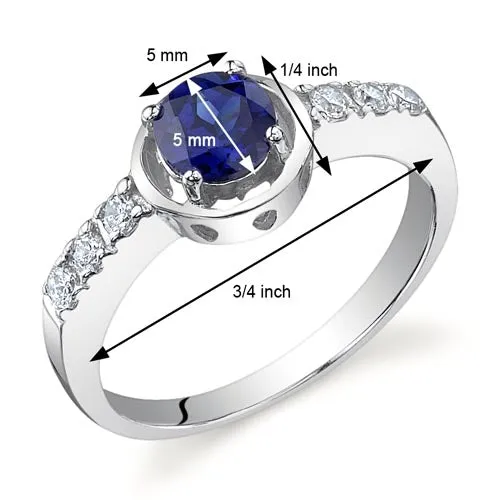 Blue Sapphire Round Cut Sterling Silver Ring Size 8