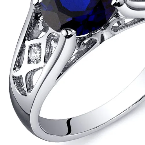 Blue Sapphire Round Cut Sterling Silver Ring Size 8