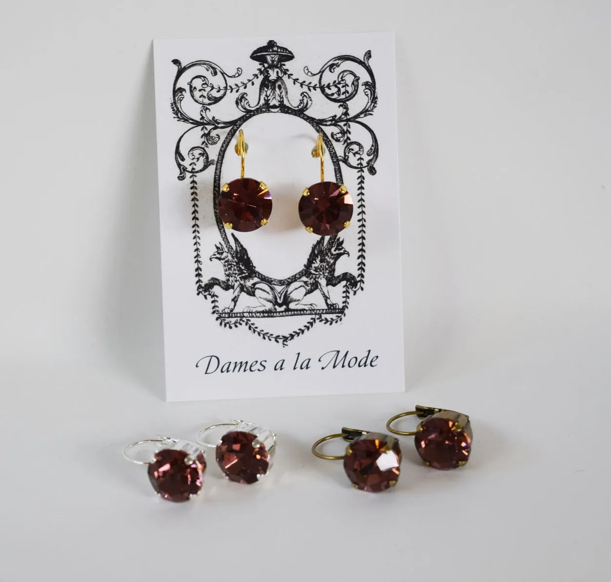 Burgundy Swarovski Crystal Earrings - Small Round