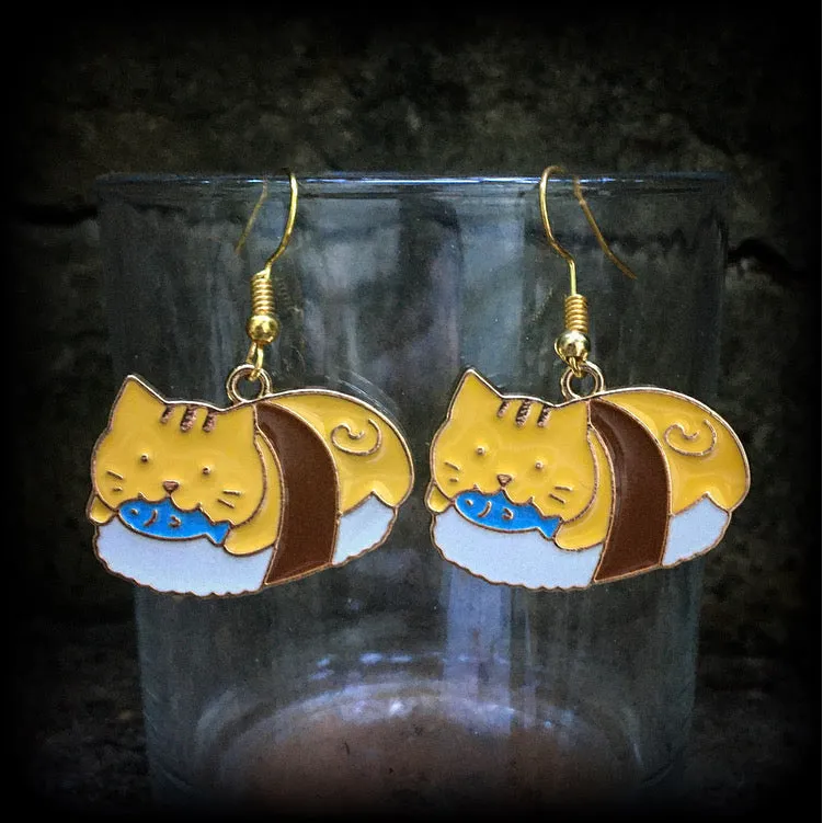 Cat sushi earrings-Crazy Cat Lady earrings