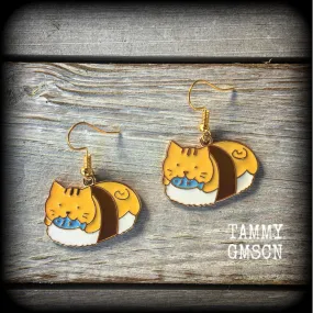 Cat sushi earrings-Crazy Cat Lady earrings