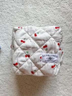 Cherry Mini Quilted Handmade Makeup Bag