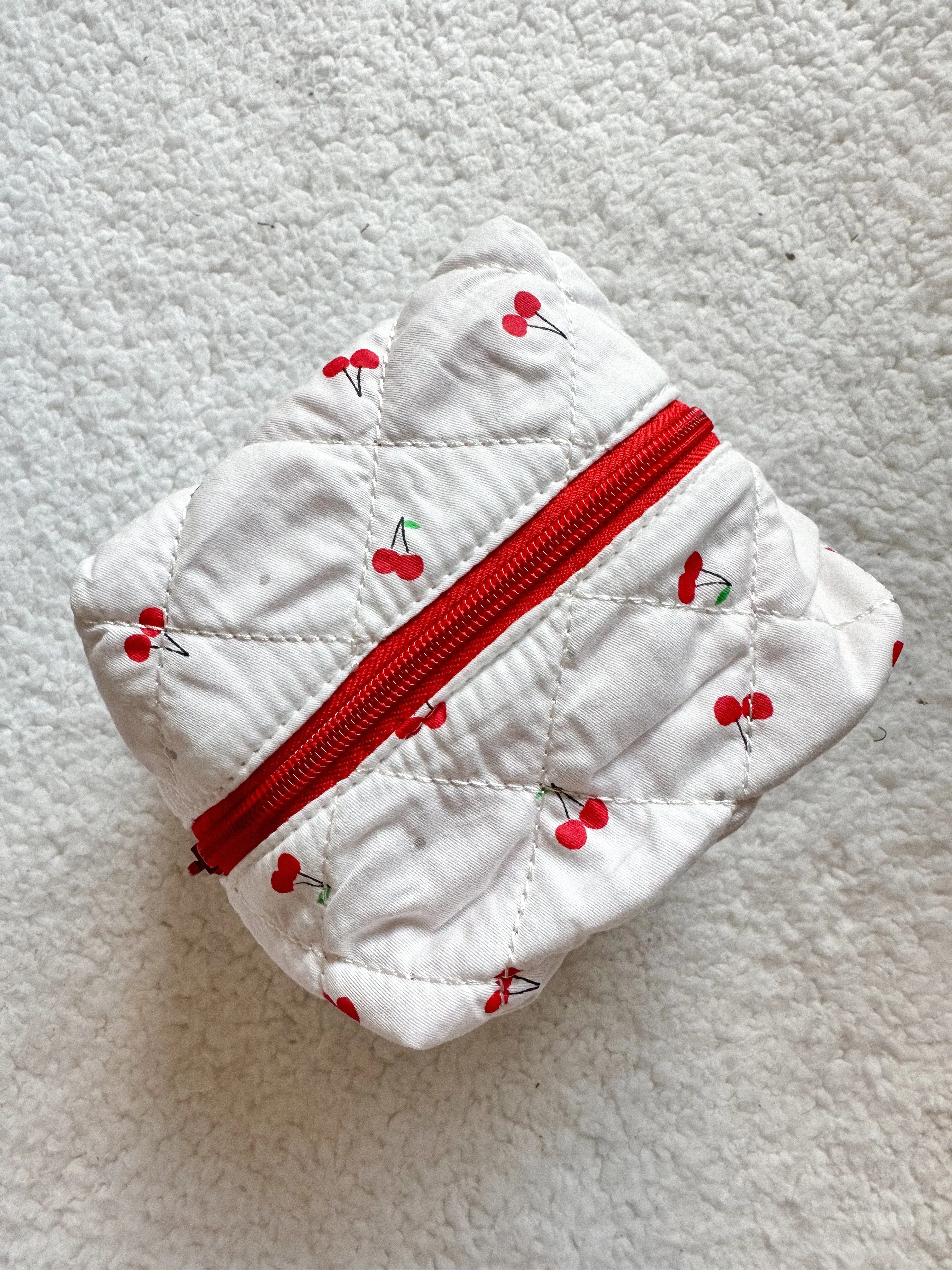 Cherry Mini Quilted Handmade Makeup Bag