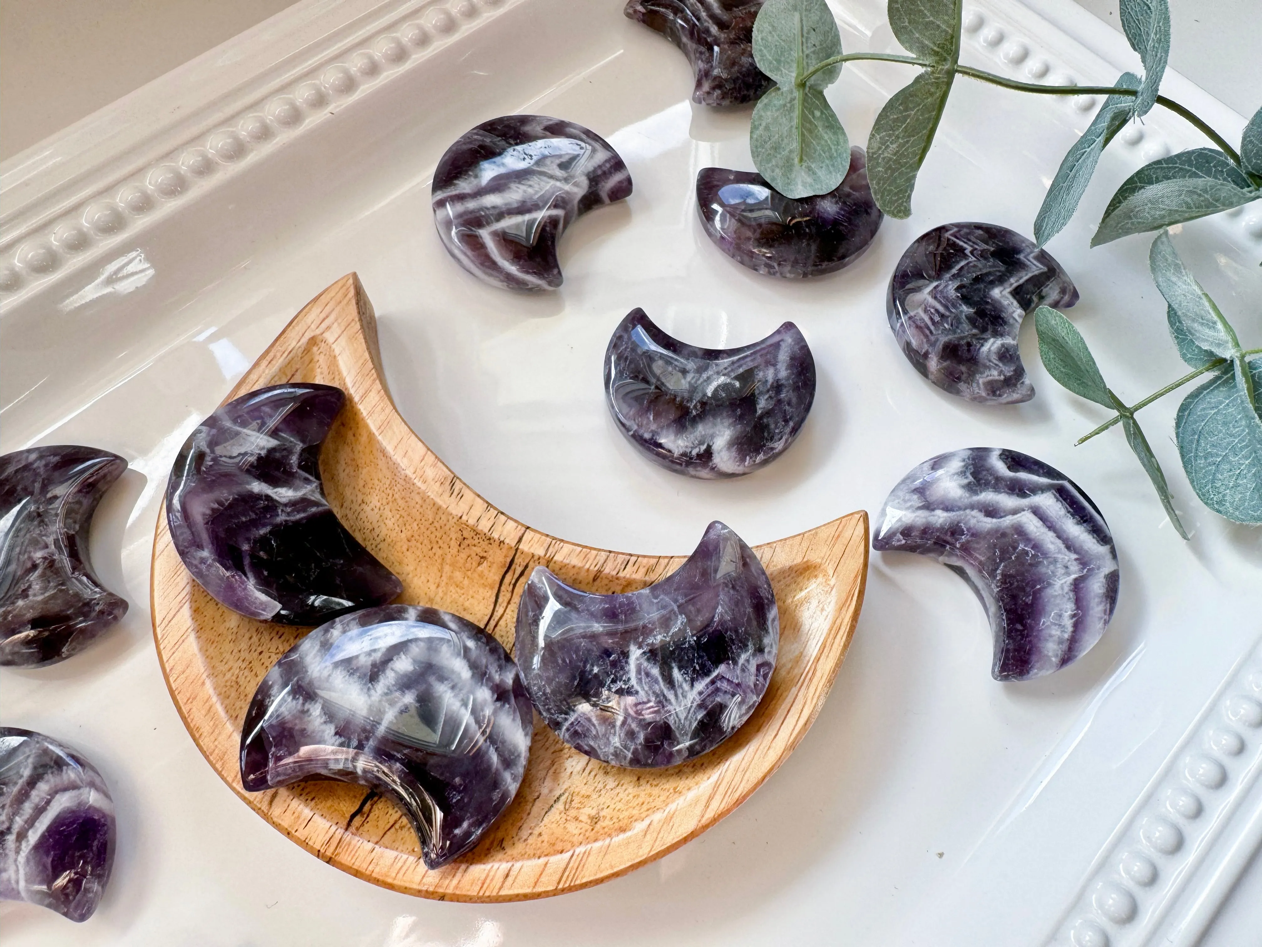 Chevron Amethyst Crescent Moon Carving