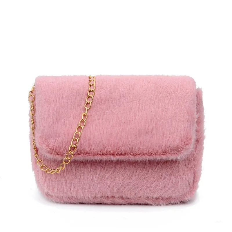 Chic Flap Design Solid Color Plush Crossbody Bag