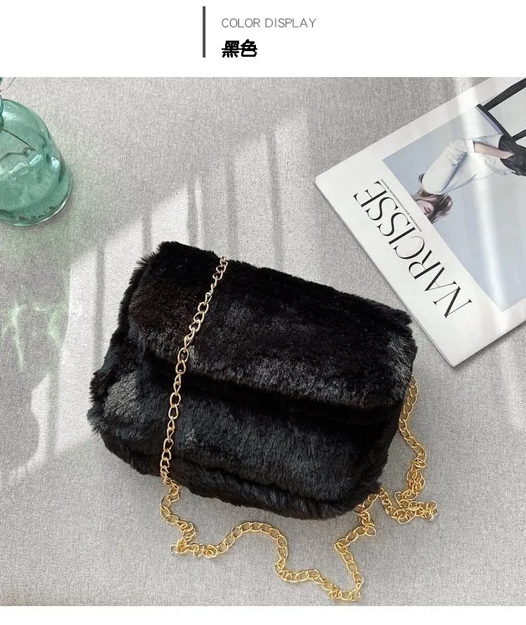 Chic Flap Design Solid Color Plush Crossbody Bag