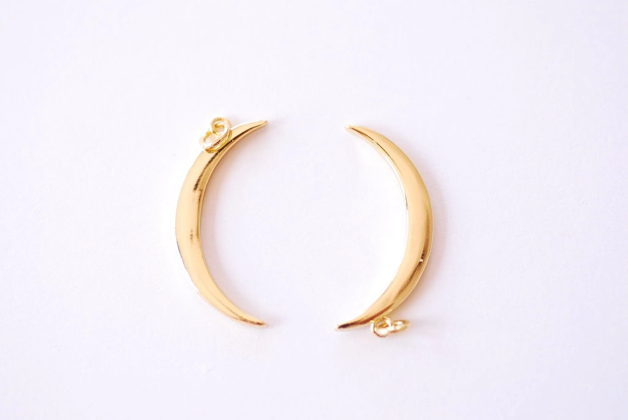 Crescent Moon Wholesale Thin Charm Pendant | 16k Gold plated Brass | Half Moon Horn Attached Bail HarperCrown B318