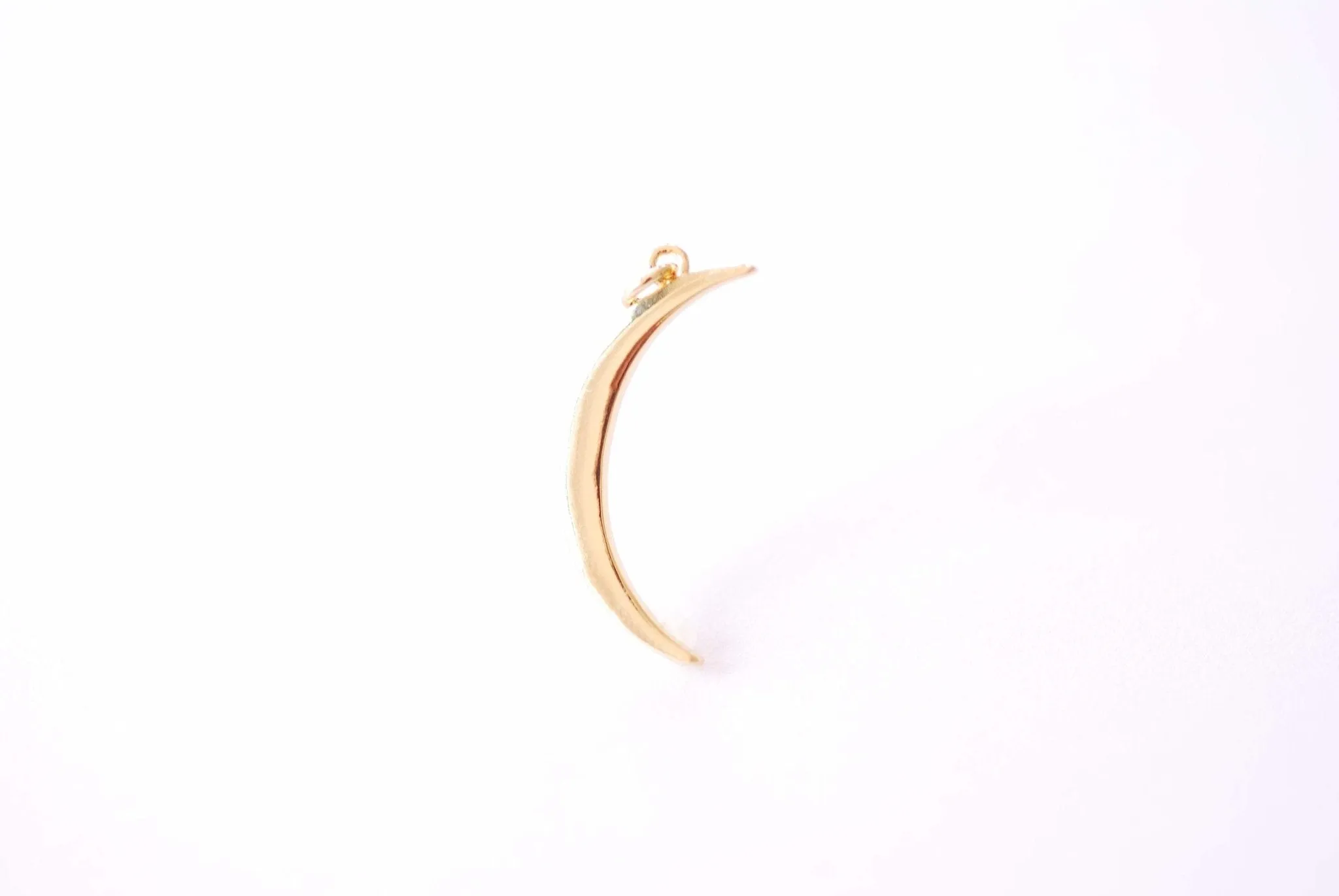 Crescent Moon Wholesale Thin Charm Pendant | 16k Gold plated Brass | Half Moon Horn Attached Bail HarperCrown B318