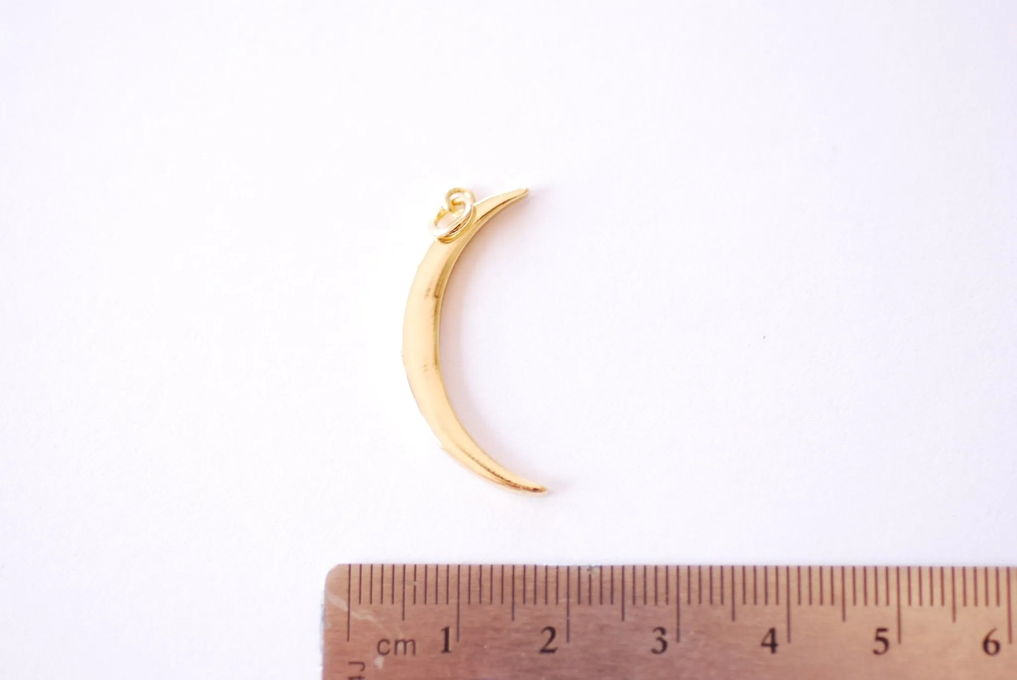 Crescent Moon Wholesale Thin Charm Pendant | 16k Gold plated Brass | Half Moon Horn Attached Bail HarperCrown B318