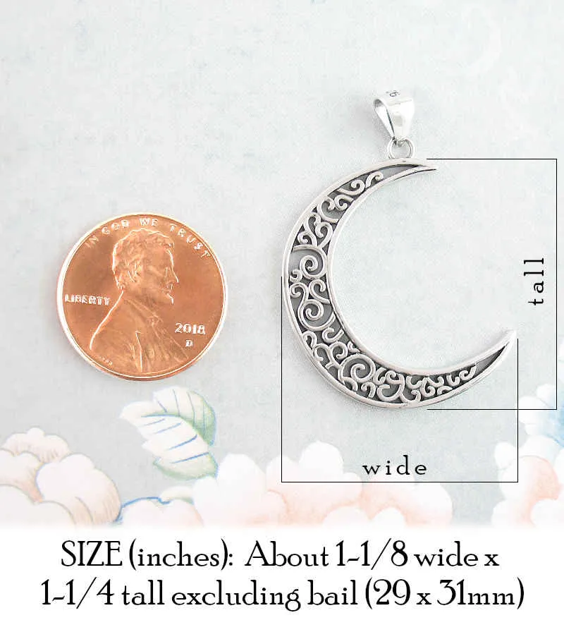 Crescent Moon With Decorative Spirals and Swirls Pendant