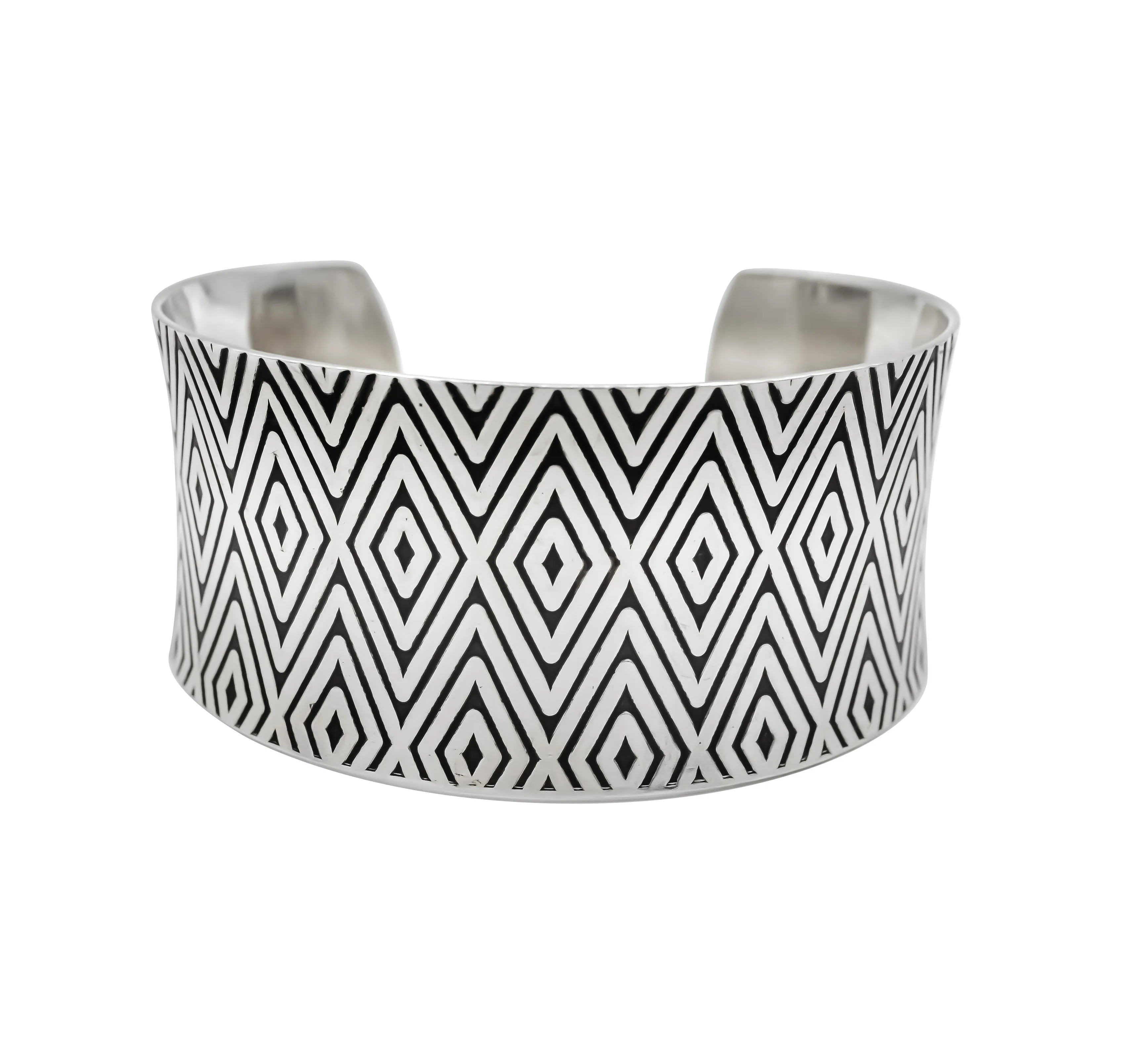 Diamond Hand Roller Printed Sterling Silver Cuff Bracelet