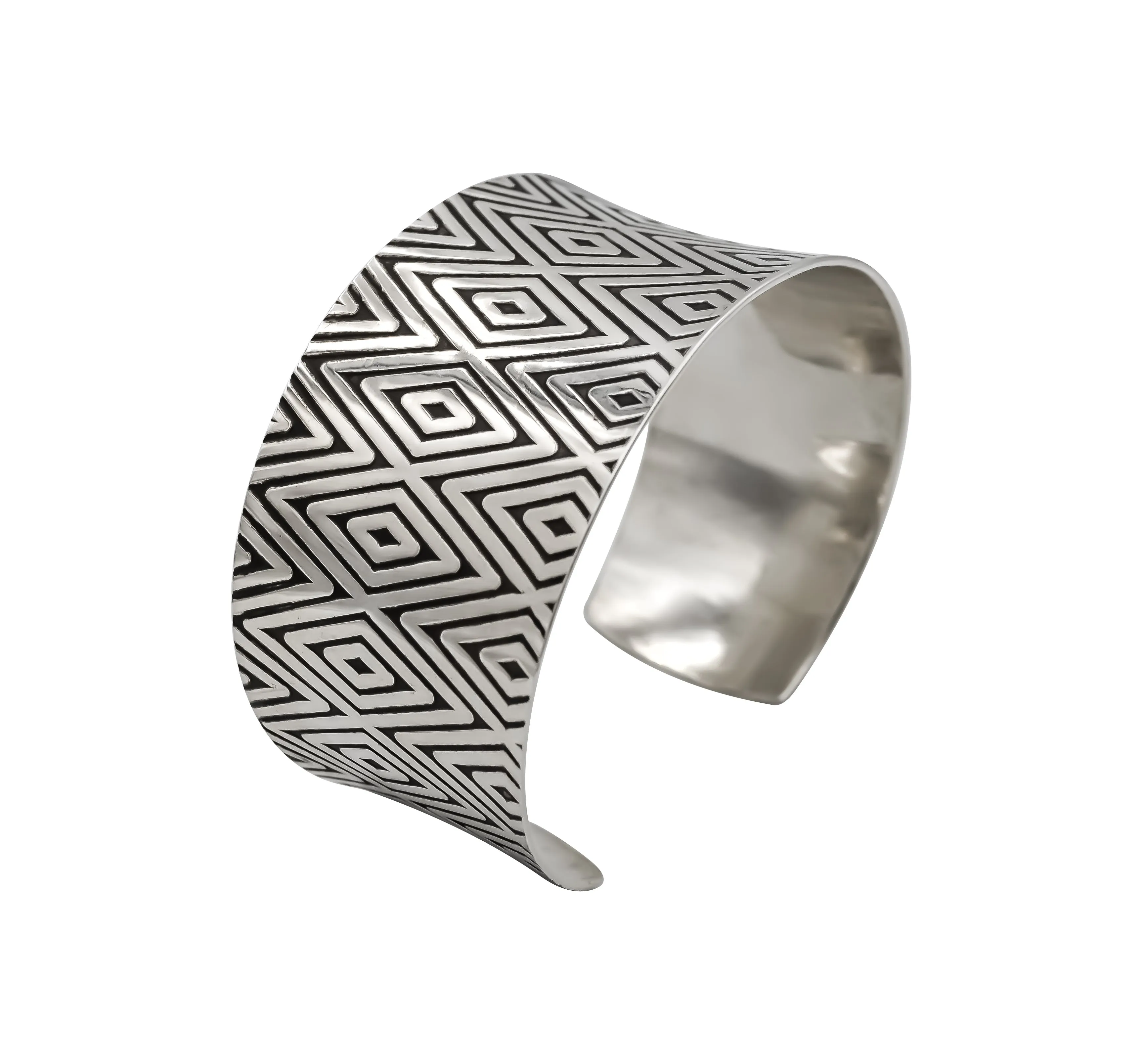 Diamond Hand Roller Printed Sterling Silver Cuff Bracelet