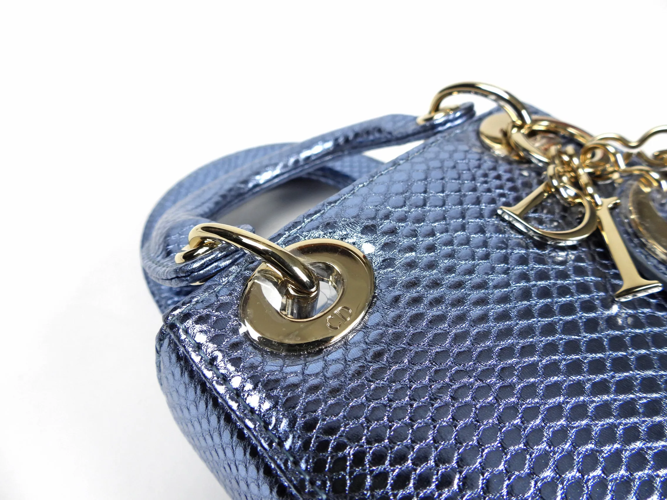 Dior Micro Lady Bag Metallic Light Blue Karung Lizard