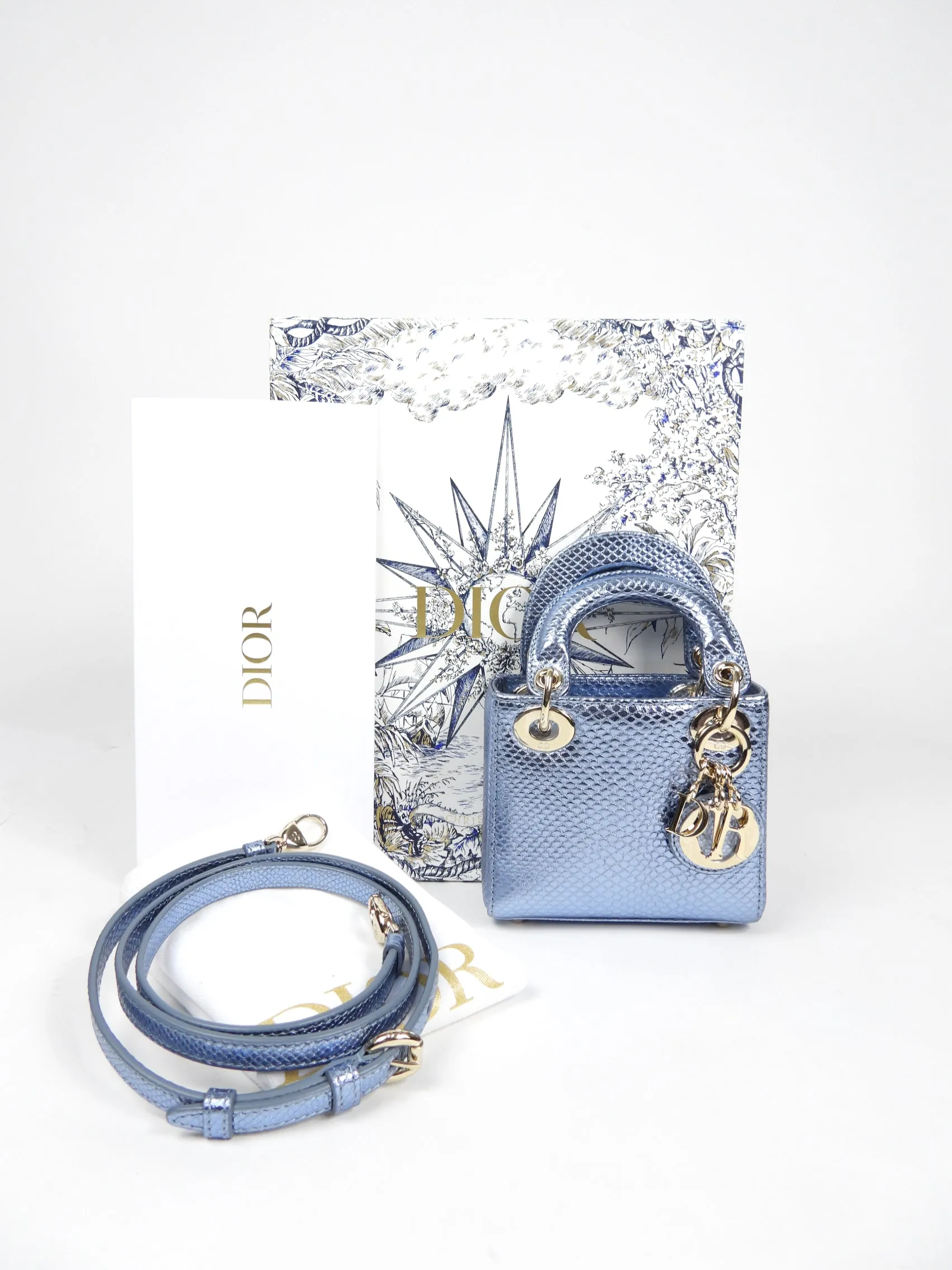 Dior Micro Lady Bag Metallic Light Blue Karung Lizard