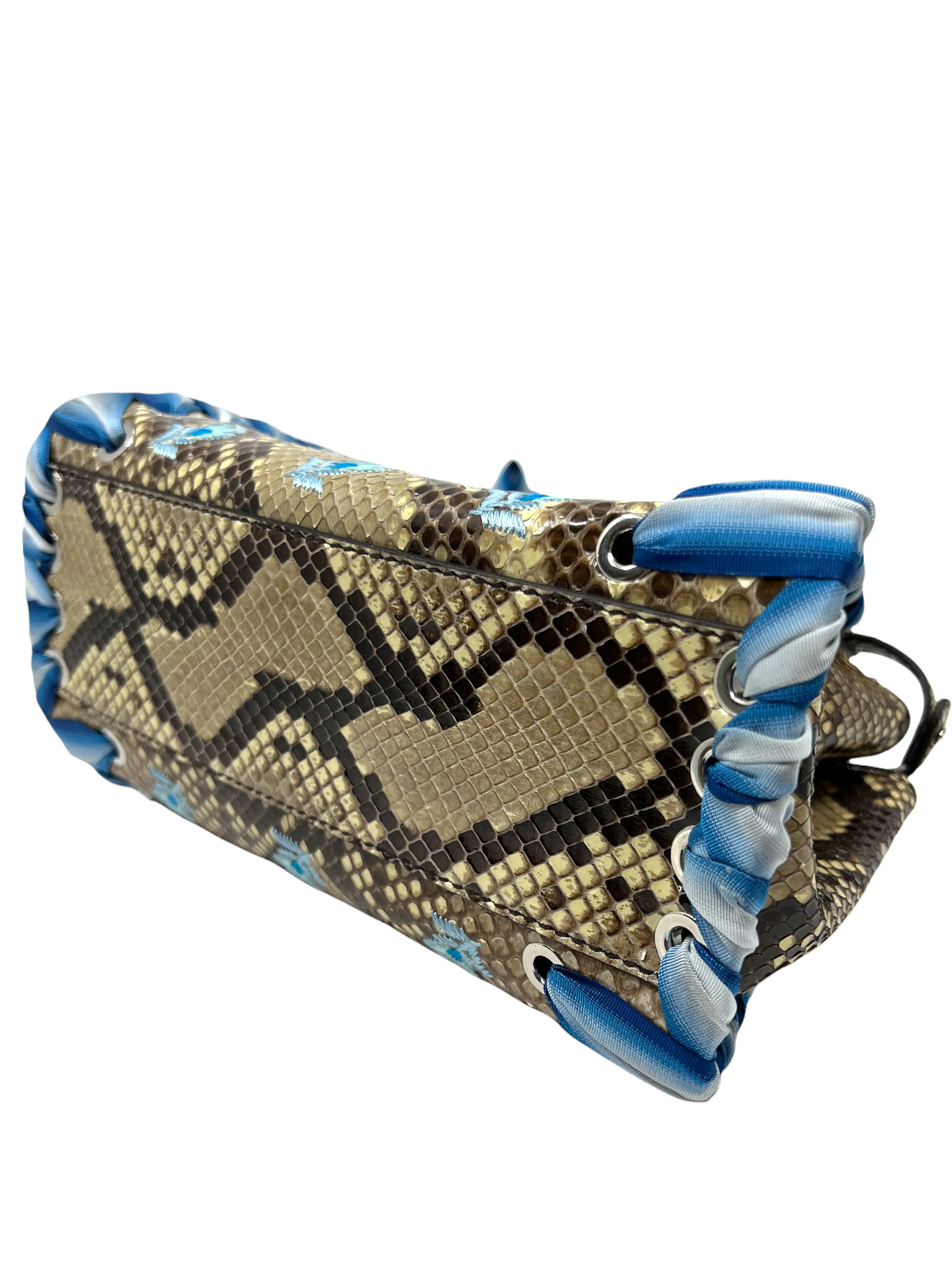 FENDI Peekaboo Mini Whipstitched Embroidered Python Shoulder Bag NEW