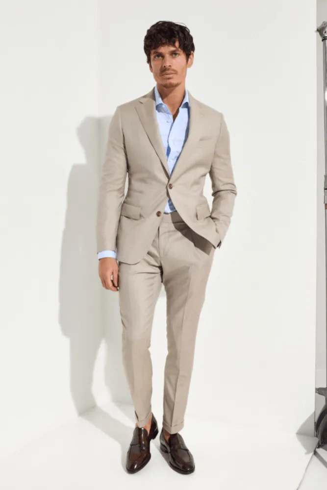 Greyson Milan Suit - Sand s130 Wool