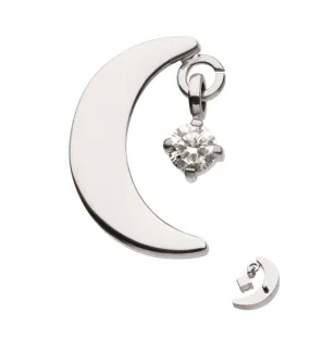 Half Moon Clear CZ Dangle Titanium Internally Threaded Top