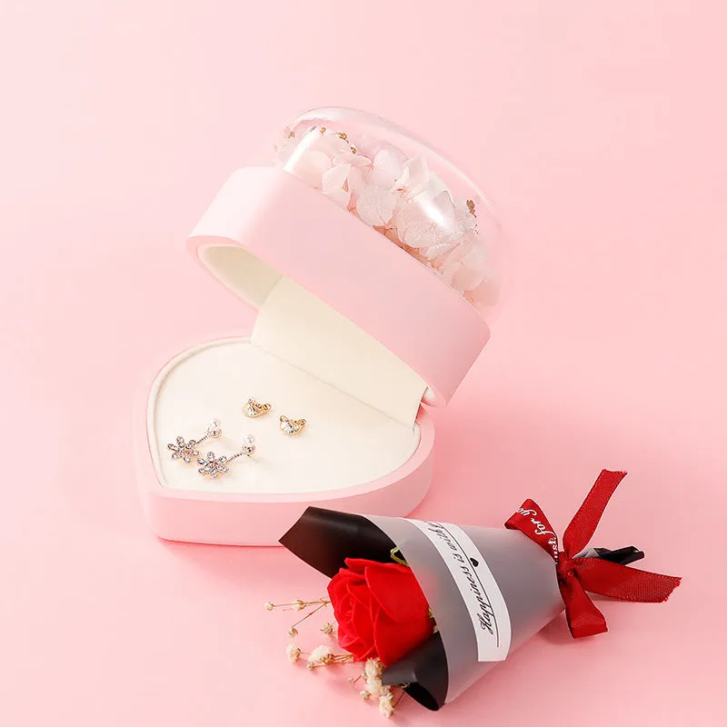 Heart-Shaped Eternal Flower Jewelry Gift Box Pendant Necklace Ring Box for Valentine's Day Mother's Day