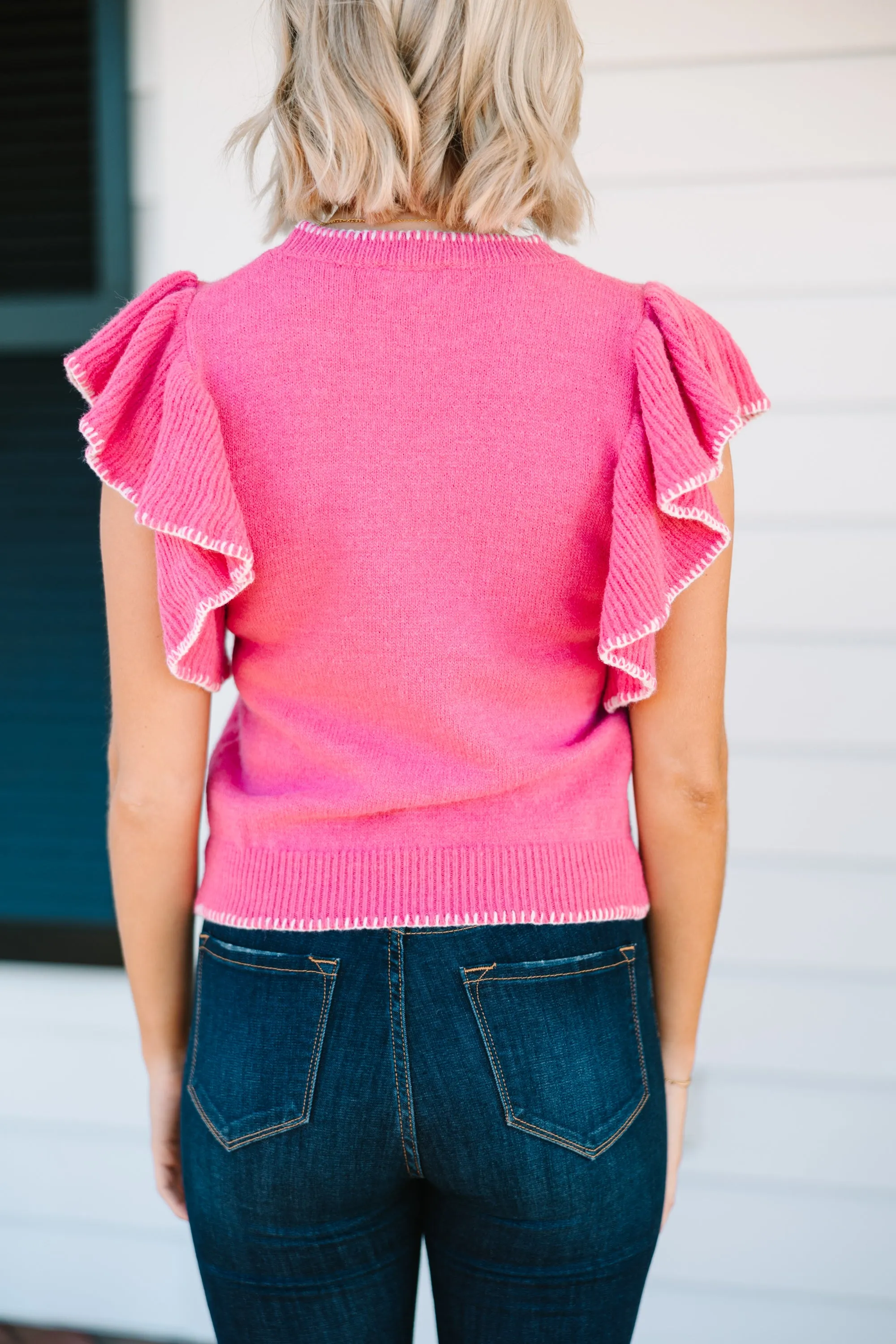 It's All For You Pink Ruffled Knit Top