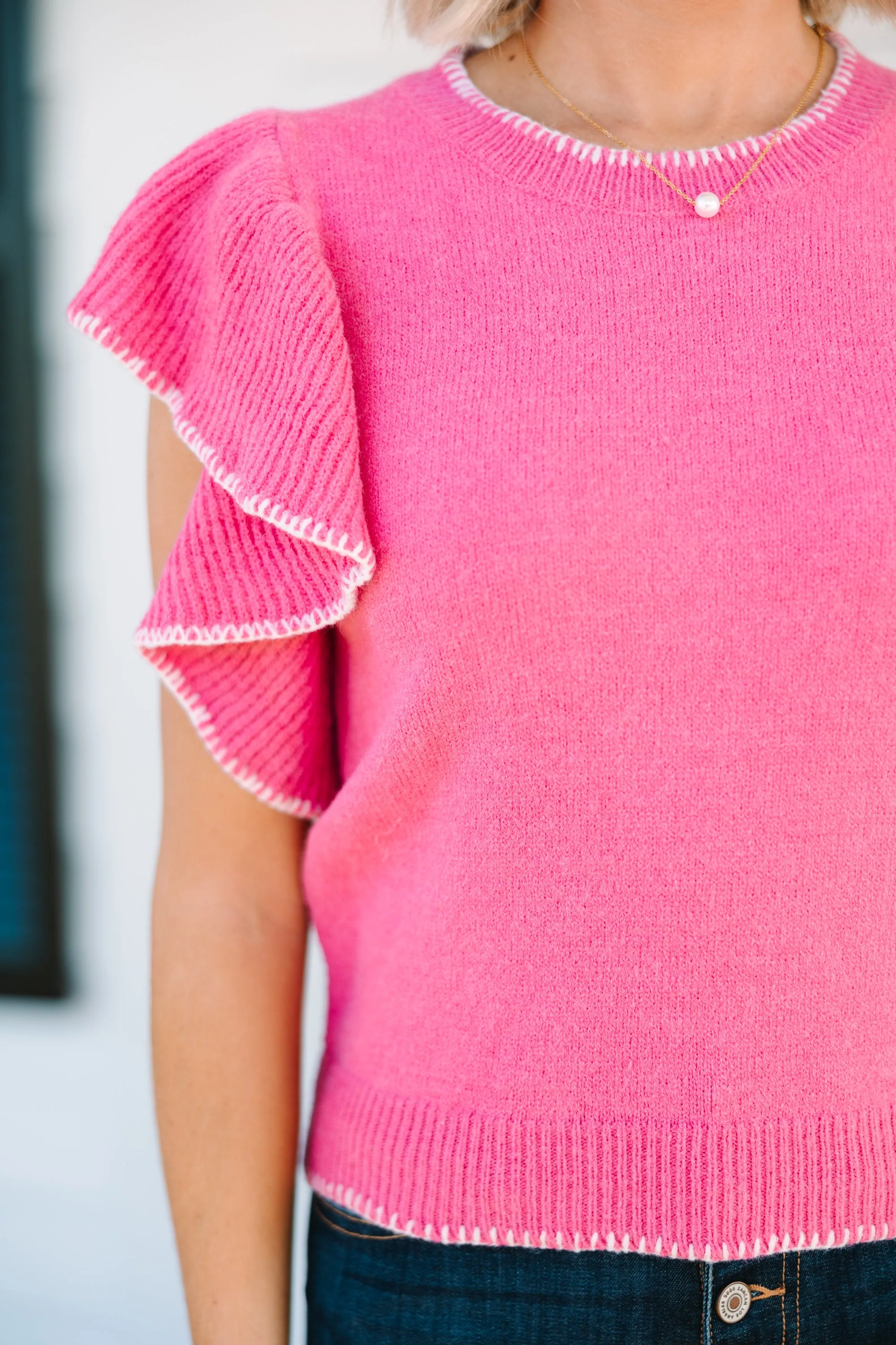 It's All For You Pink Ruffled Knit Top