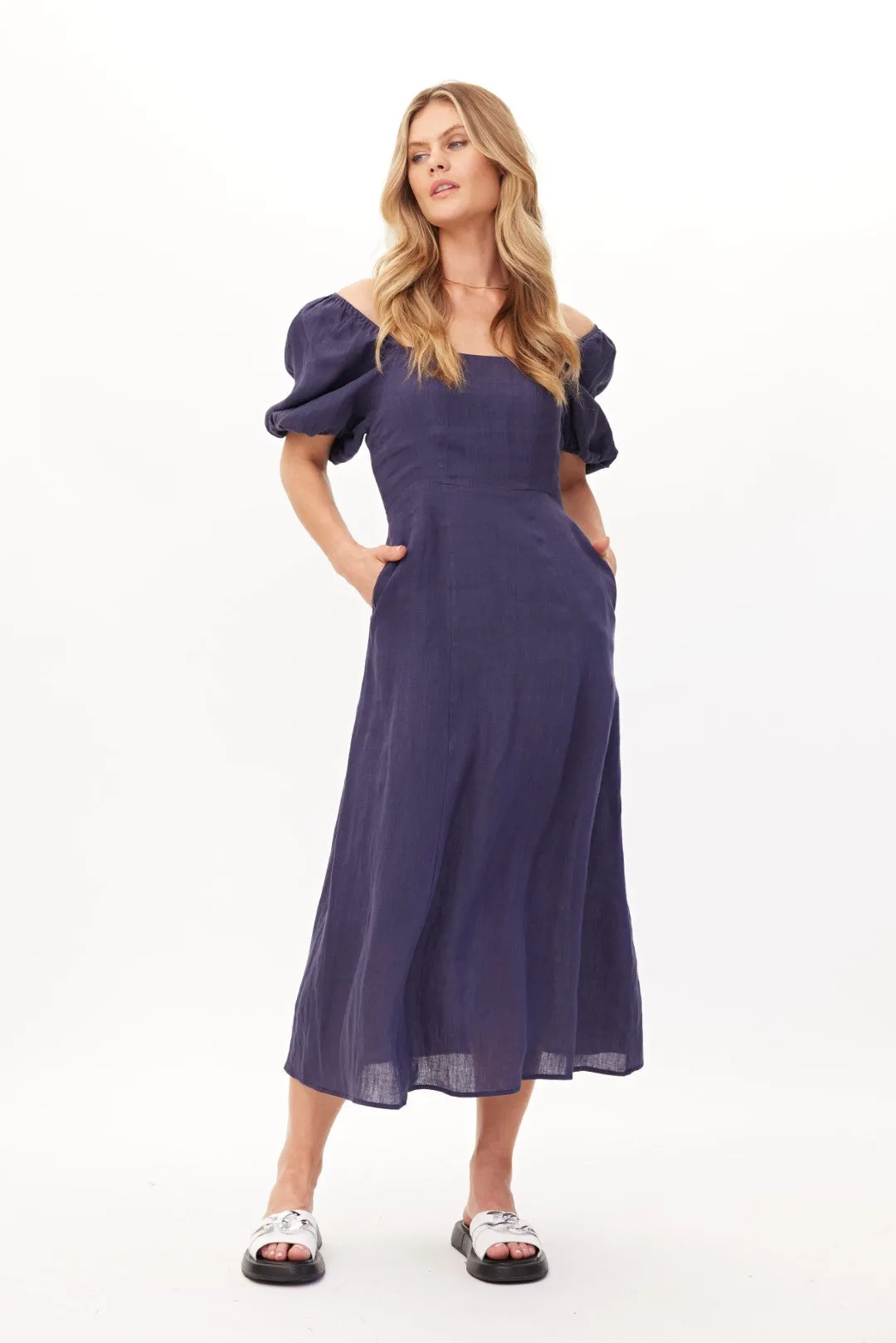 Lemon Tree Design Senita Linen Dress - Navy