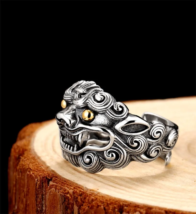 Lion 925 Sterling Silver Adjustable Classic Ring