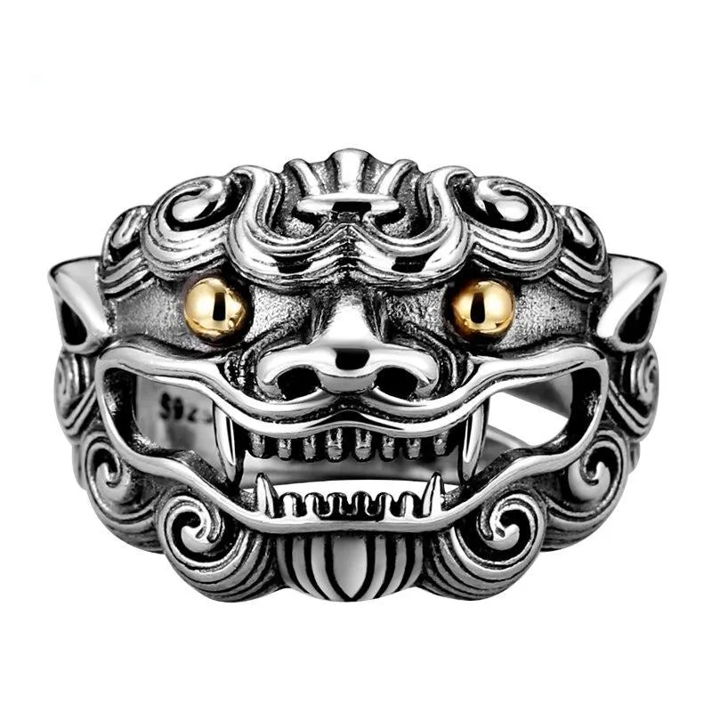 Lion 925 Sterling Silver Adjustable Classic Ring