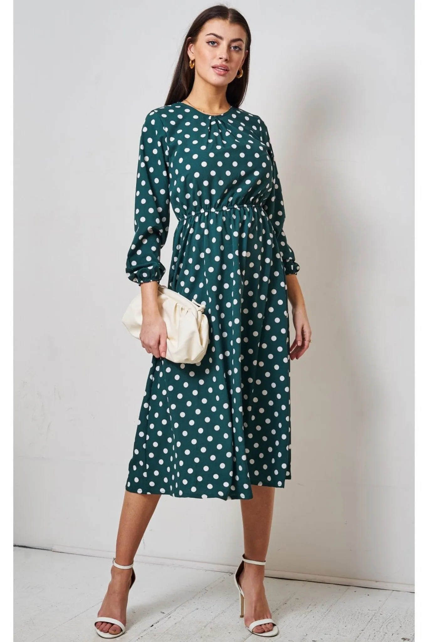 Love Frontrow Green Polka Dot Midi Dress