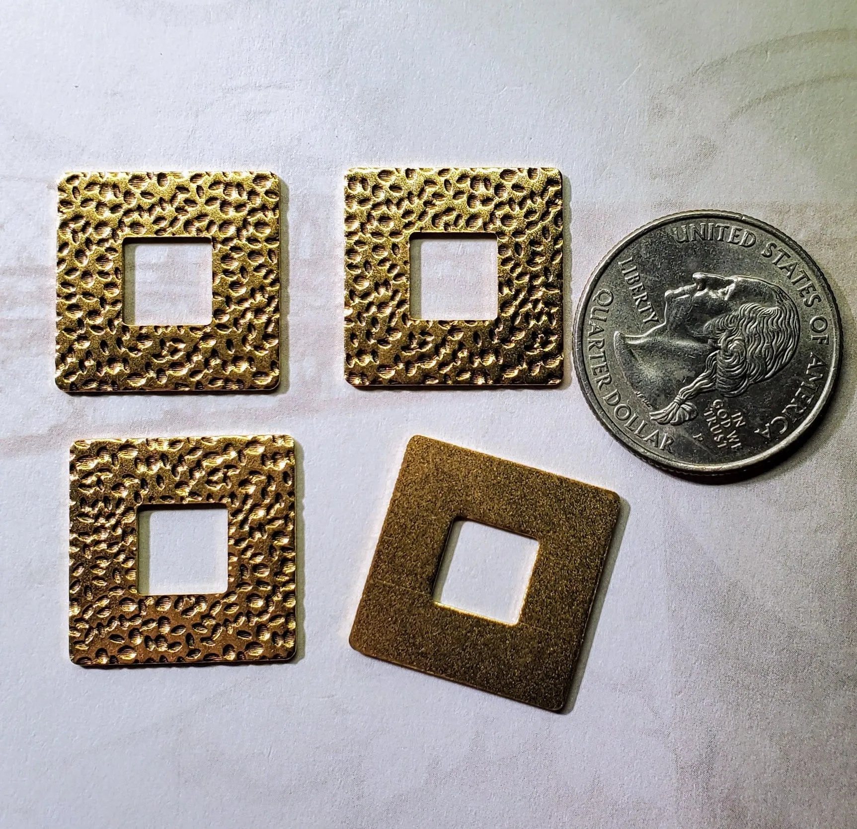 Matte Gold Ox Hammered Brass Square Stampings (4) - GOBF7