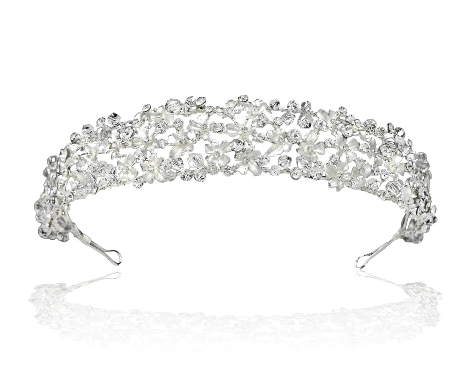 Matte Silver Flowers Wedding Headband